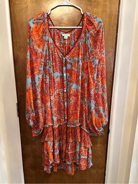 Sundance Paisley Tiered  Ruffle Hem  Mini Dress Size M